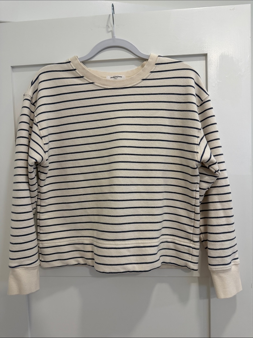 Perfect White Tee Tyler Stripe French Terry Sweatshirt Natural Navy Size S